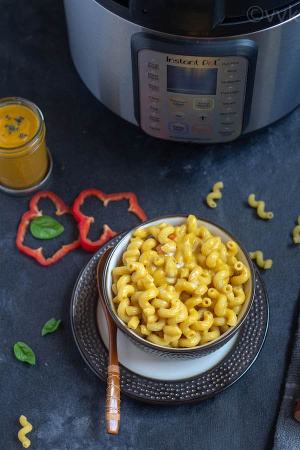 Curried Sweet Potato Sauce Pasta with Instant Pot next to it