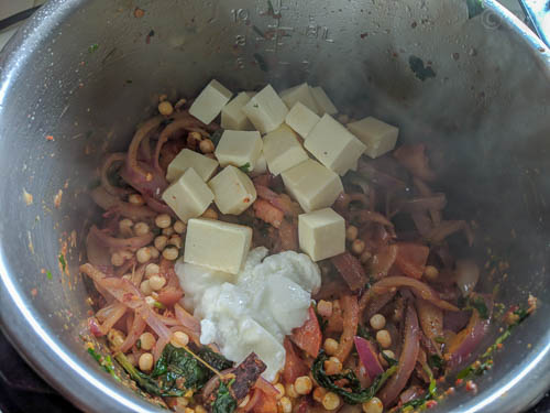 ambur veg biryani - adding paneer and yogurt