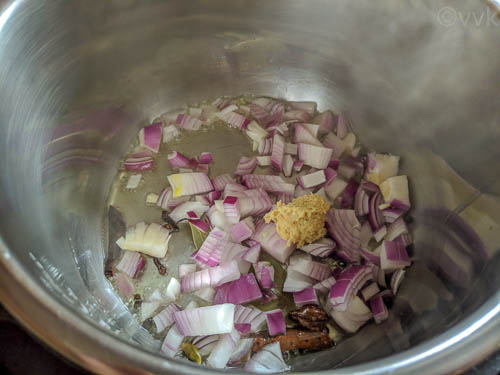 jackfruit biryani adding onion and ginger garlic paste