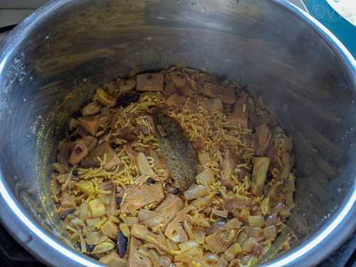 jackfruit biryani after opening the instant pot