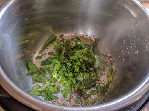 qubooli biryani adding cilantro and mint