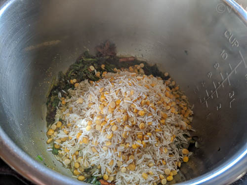 qubooli biryani adding rice and chana dal