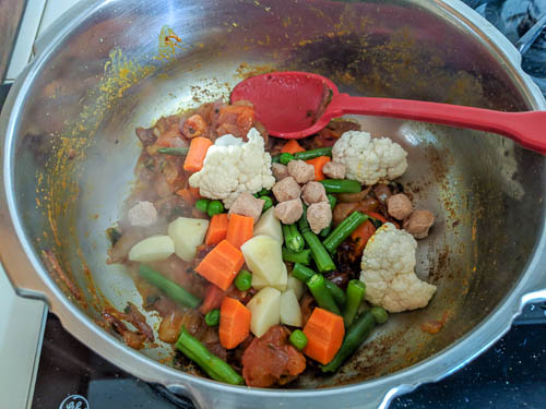 rawther veg biryani - adding veggies and soy chunks