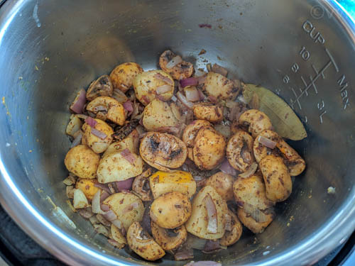 instant pot calcutta veg biryani after adding veggies and spices