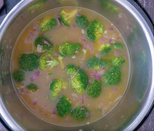 broccoli dal in instant pot ready for pressure cooking