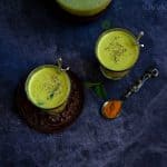 turmeric and mint buttermilk in two glasses