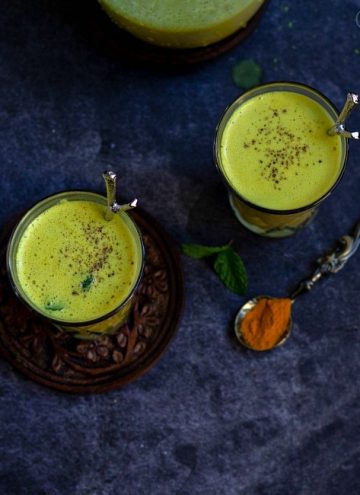 turmeric and mint buttermilk in two glasses