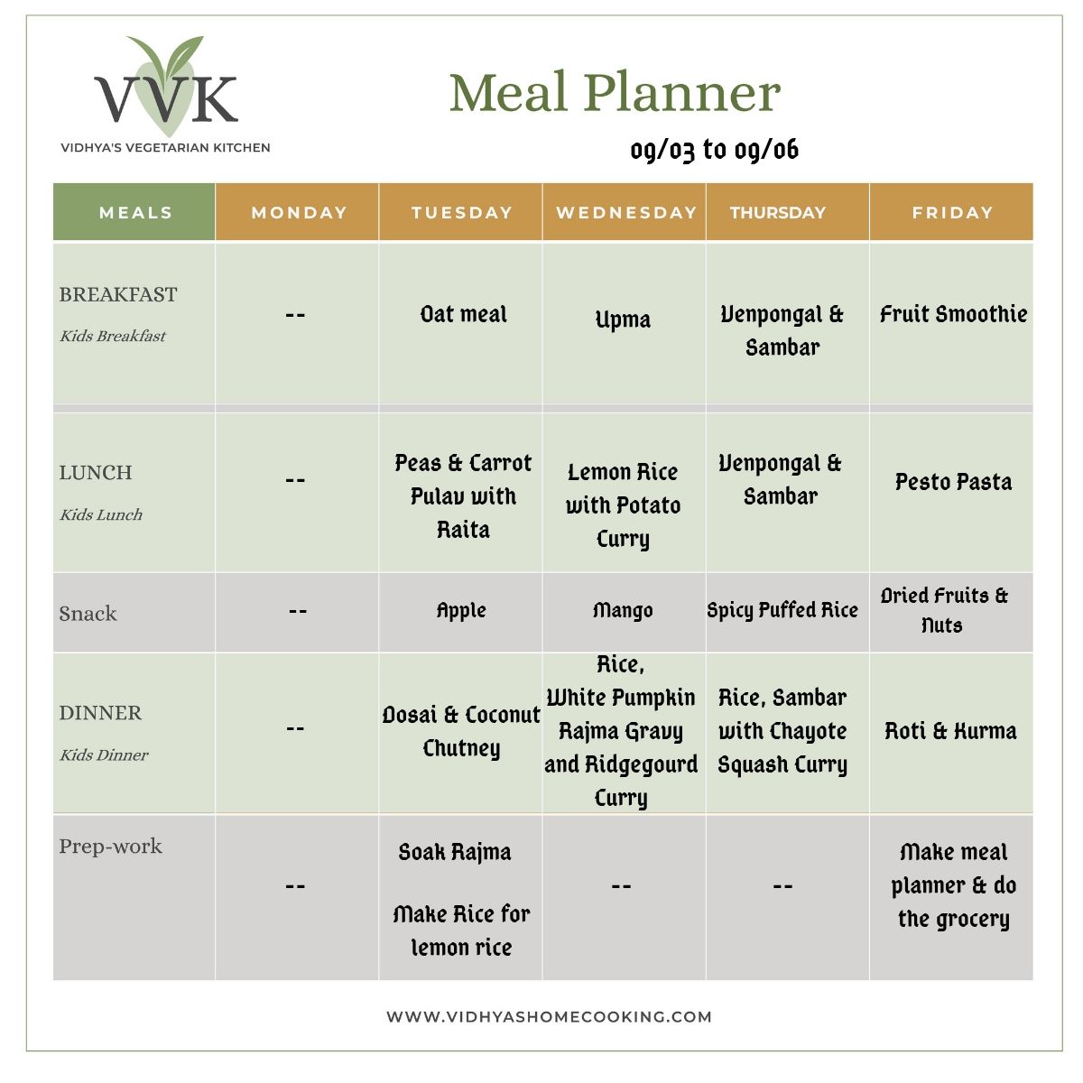 weekly meal planner - 0309