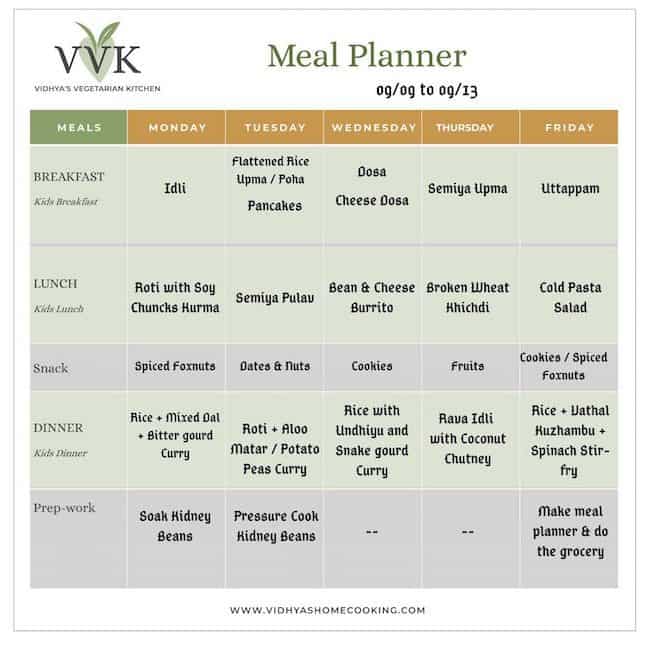 meal planner for the week of sept 9 to 13