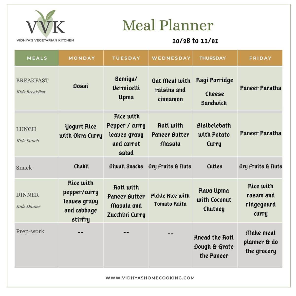 simple and light meal planner