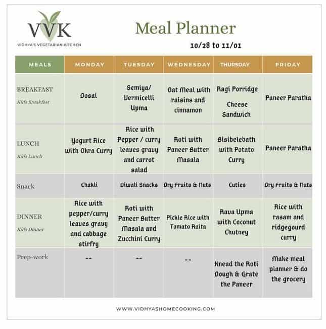 simple and light meal planner