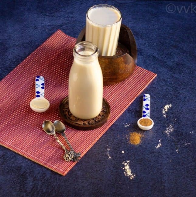 sattu porridge in a bottle and a glass