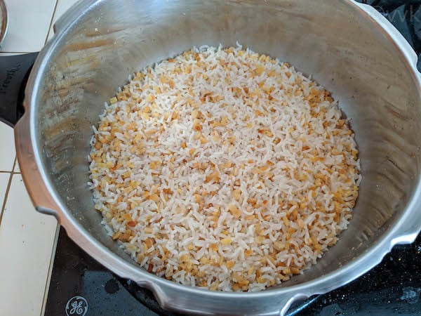 pressure cooked rice and lentils