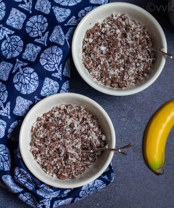 easy and healthy ragi puttu in two bowls