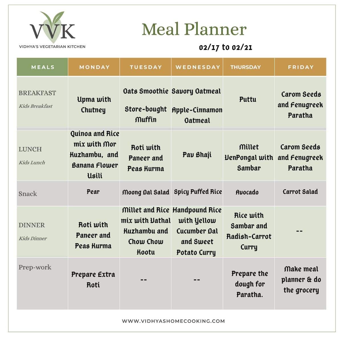 weekly meal planner with grain options