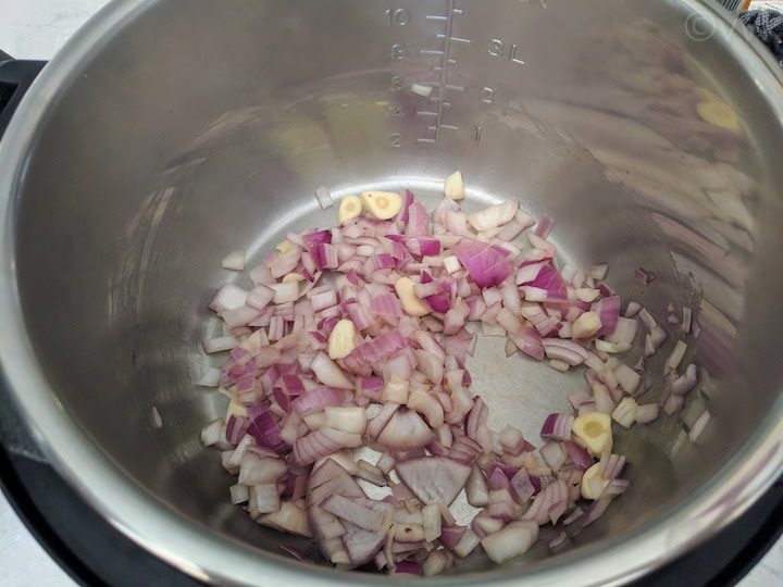 sauteing onions and garlic for soy bean curry