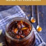 sweet and spicy lemon pickle pinterest image with text overlay