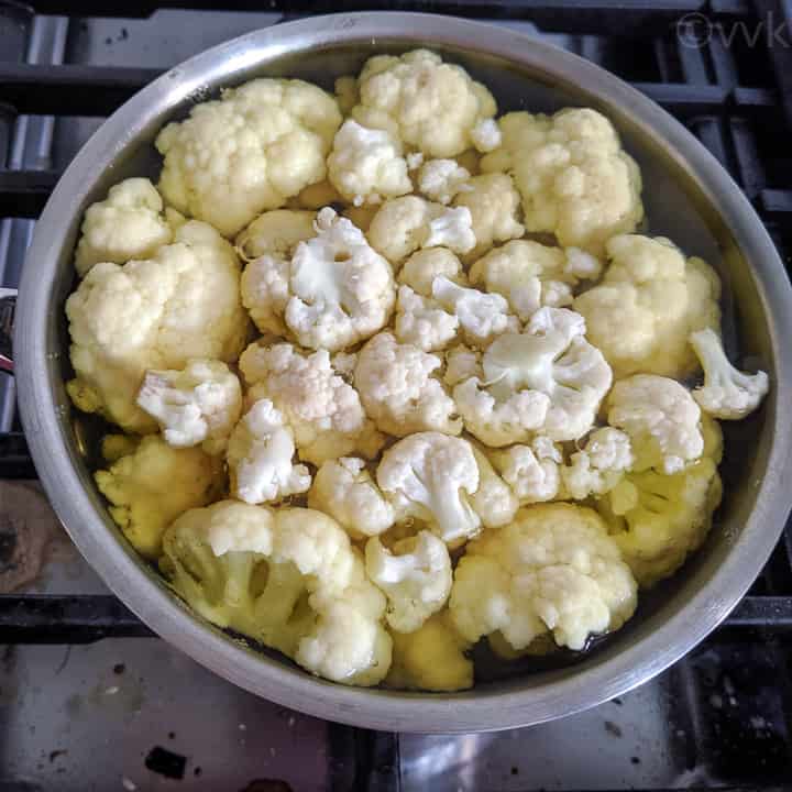 blanching the cauliflower