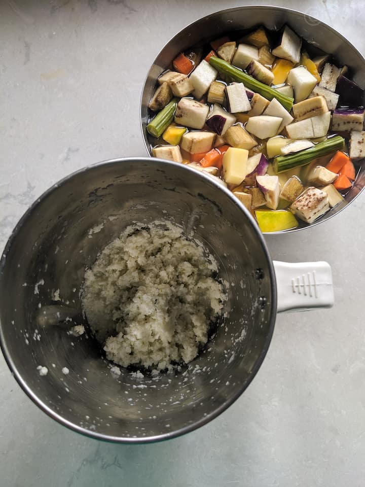 avial prep work - chopped veggies + ground paste
