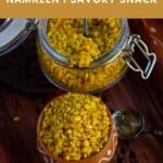moong dal chaat in a kulhad cup and in a glass jar. A pinterest image with text overlay
