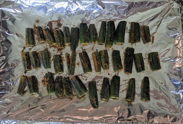 flipped okra with oil drizzled