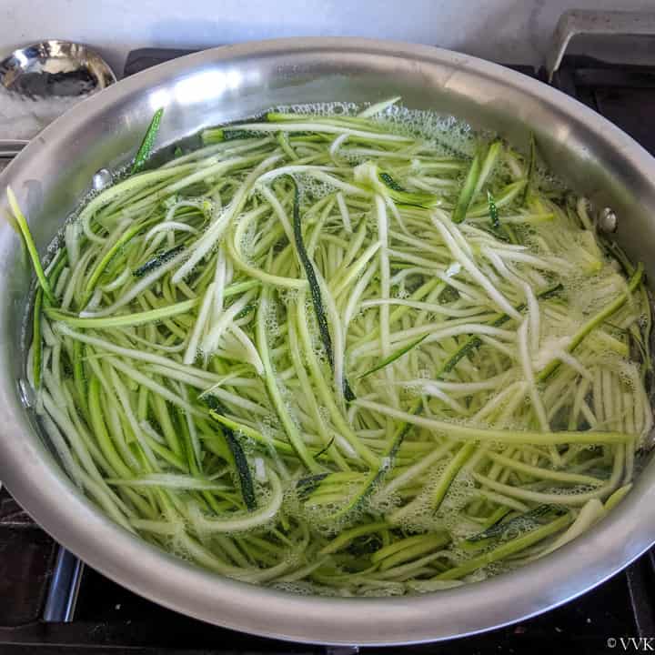 blanching the zucchini noodles