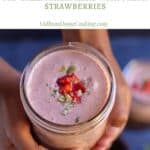 pinterest image of strawberry milkshake with text overlay