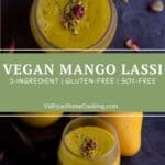 a collage of mango lassi for pinterest with text overlay