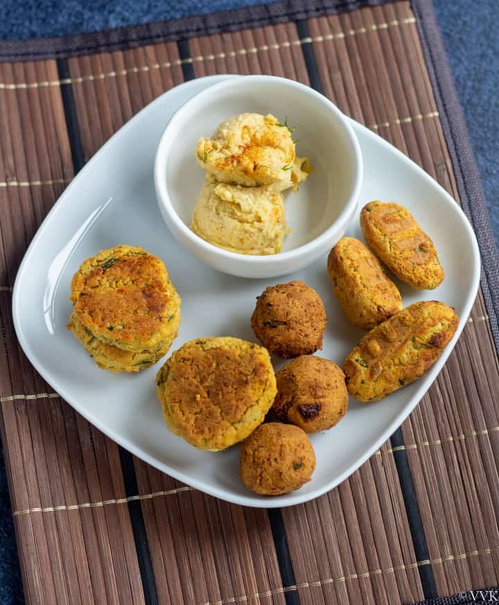 fried, baked and airfried falafels served with hummus