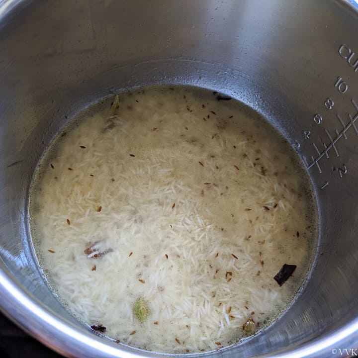 adding rice and water