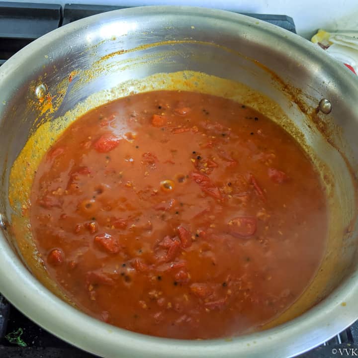 tomato pickle after 12 minutes of cooking