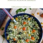 quinoa tabbouleh with text overlay for pinterest