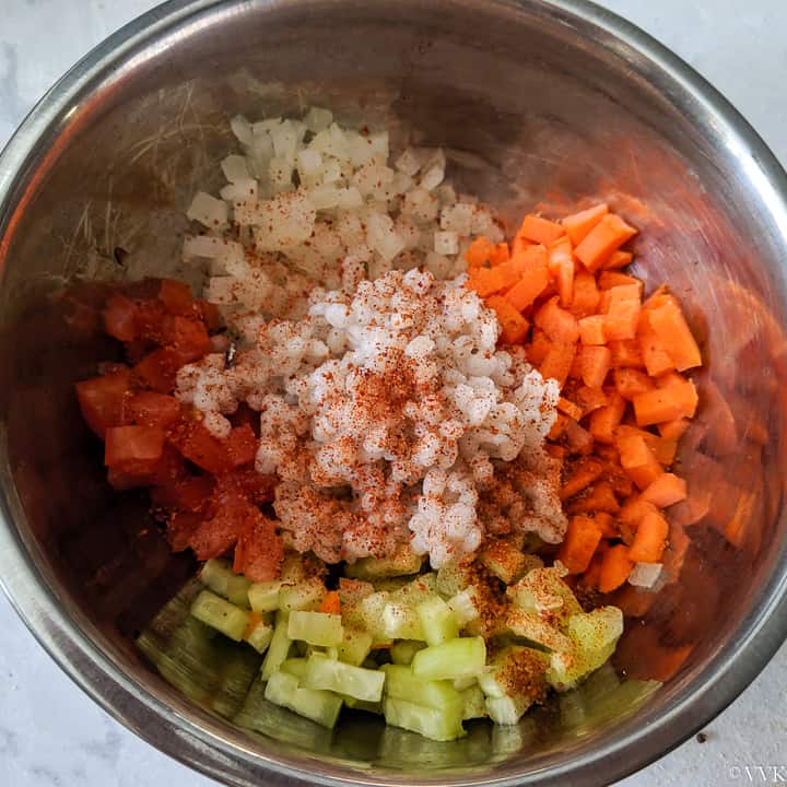 barley salad ingredients in a bowl