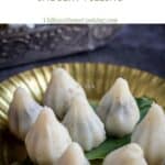 close up shot of sesame seeds modak with text overlay for pinterest