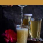 pouring shot of paneer soda with text overlay for pinterest