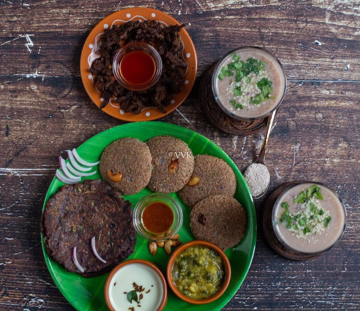 simple recipes with ragi flour served in green leaf plate