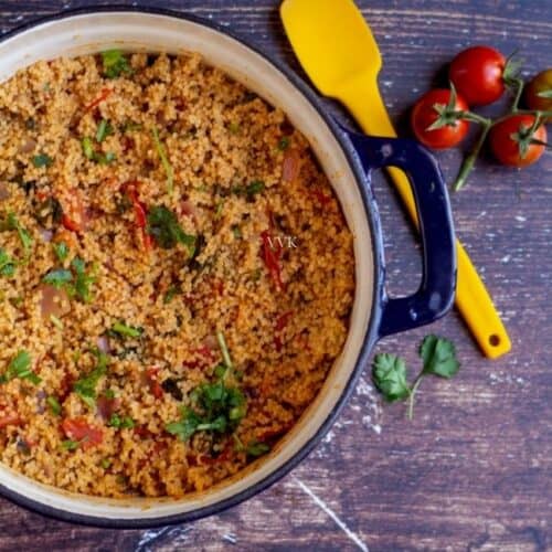 square image of millet biryani directly served from the dutch oven