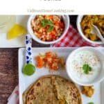 broccoli paratha thali with text overlay for pinterest