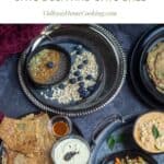 oats platter with bhel, overnight oats, dosa and oatmeal with text overlay for pinterest