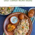 simple pulao platter with text overlay for pinterest