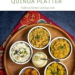square image of quinoa platter with south indian variety rice