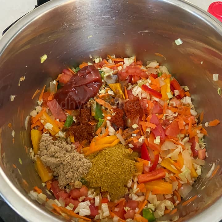 adding the spices and condiments
