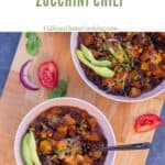 vegetarian chili with text overlay for pinterest