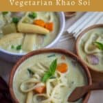 vegan khao soi with text overlay for pinterest