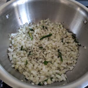 sauteing onions and curry leaves