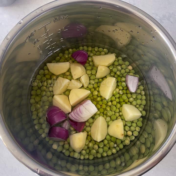 adding the peas and potato to Instant pot