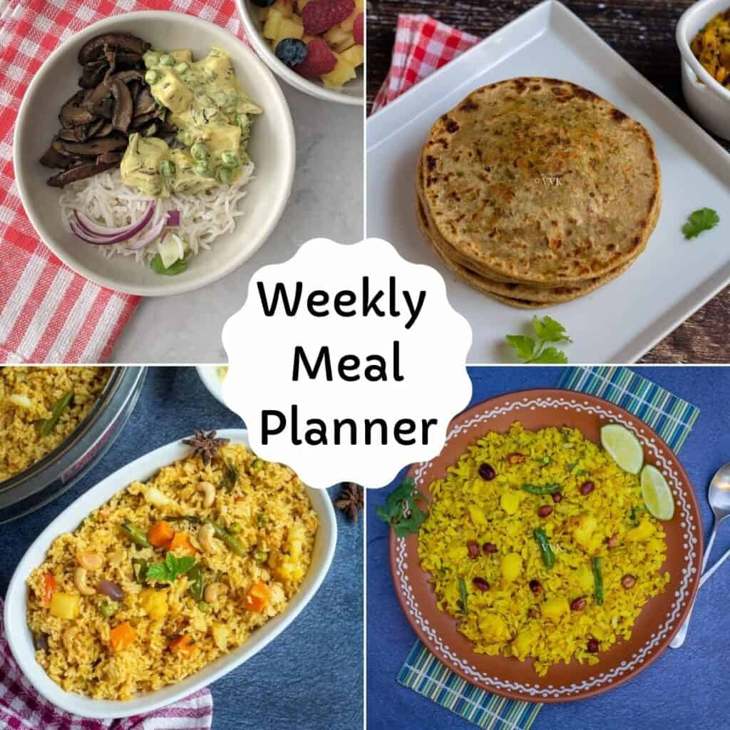 collage of weekly meal planner