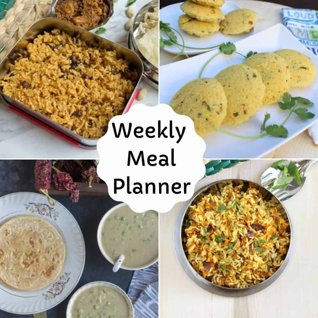 collage of weekly meal planner dishes