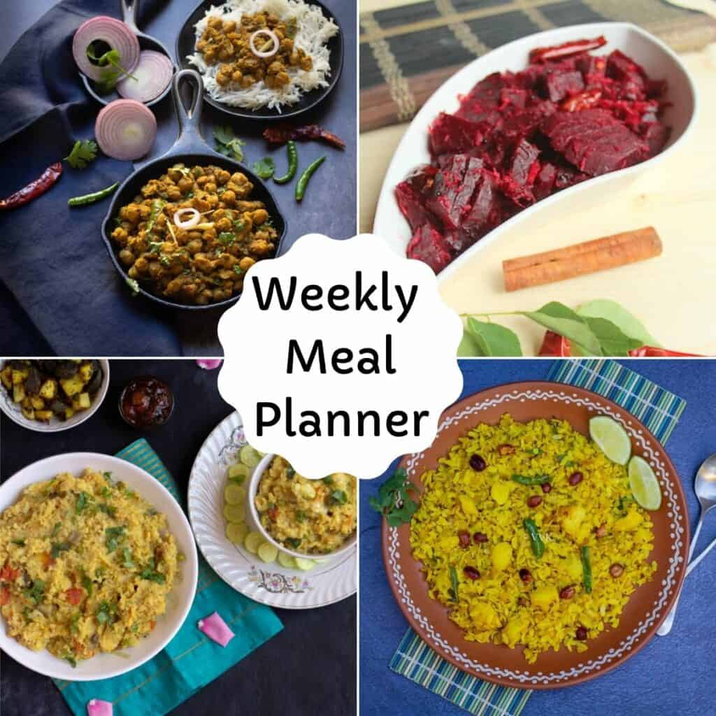 square image of weekly meal planner recipe collage