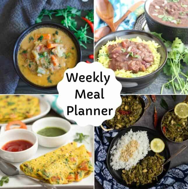 square image of vegetarian recipes collage for weekly meal planner
